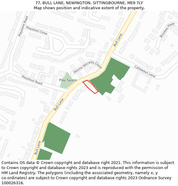 77, BULL LANE, NEWINGTON, SITTINGBOURNE, ME9 7LY: Location map and indicative extent of plot