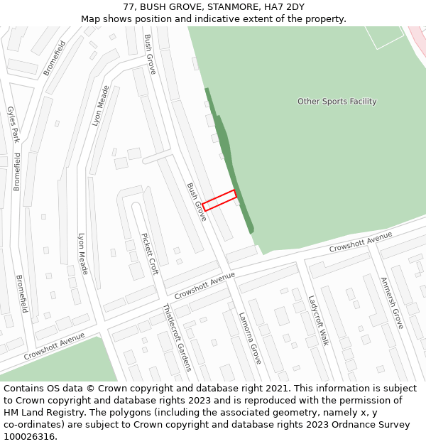 77, BUSH GROVE, STANMORE, HA7 2DY: Location map and indicative extent of plot