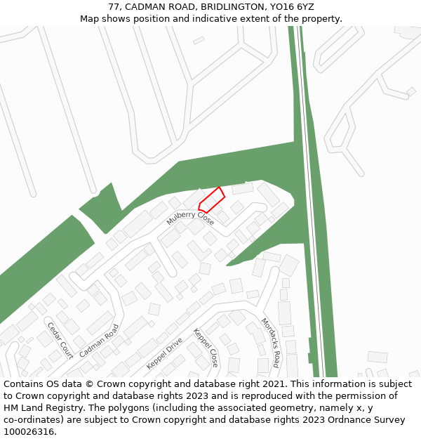 77, CADMAN ROAD, BRIDLINGTON, YO16 6YZ: Location map and indicative extent of plot