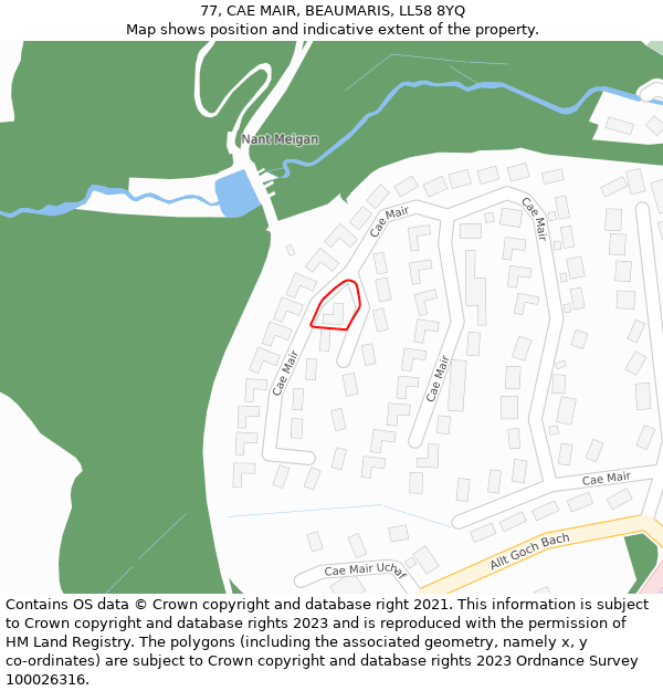 77, CAE MAIR, BEAUMARIS, LL58 8YQ: Location map and indicative extent of plot
