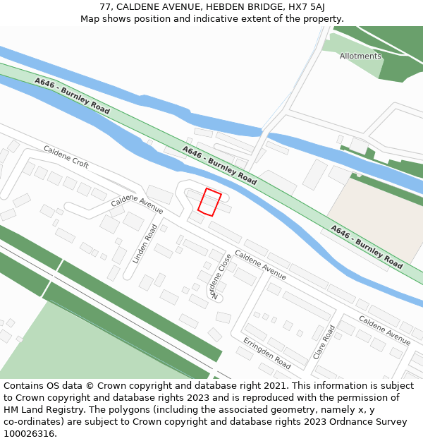 77, CALDENE AVENUE, HEBDEN BRIDGE, HX7 5AJ: Location map and indicative extent of plot