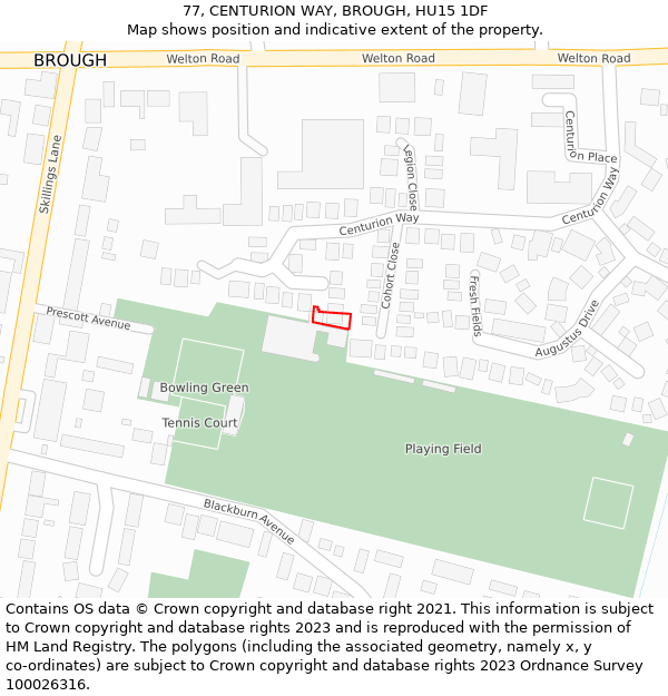 77, CENTURION WAY, BROUGH, HU15 1DF: Location map and indicative extent of plot