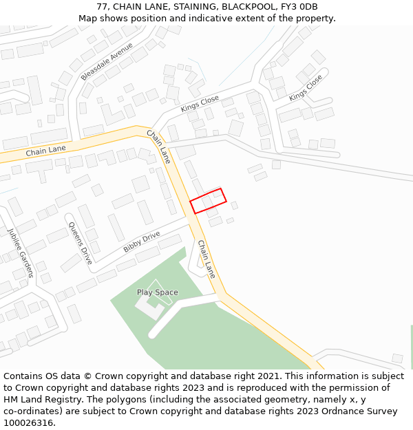 77, CHAIN LANE, STAINING, BLACKPOOL, FY3 0DB: Location map and indicative extent of plot
