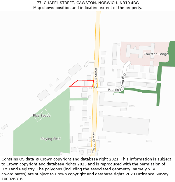 77, CHAPEL STREET, CAWSTON, NORWICH, NR10 4BG: Location map and indicative extent of plot