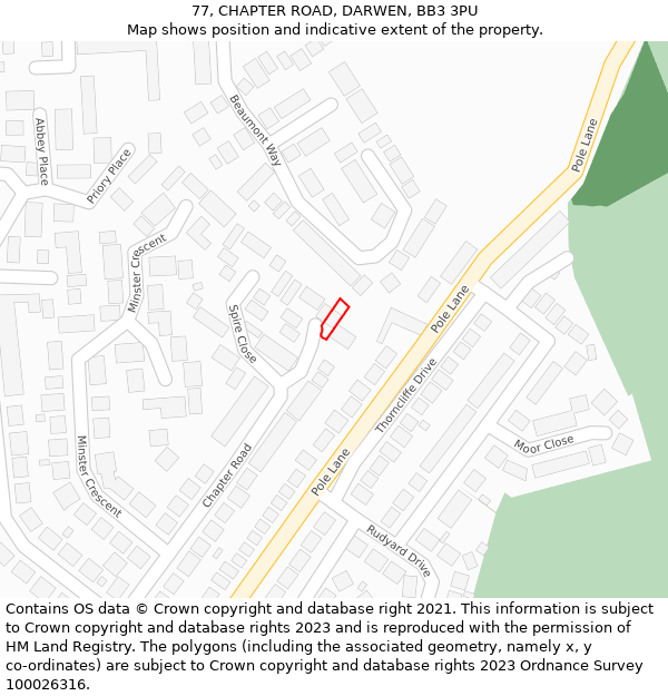 77, CHAPTER ROAD, DARWEN, BB3 3PU: Location map and indicative extent of plot