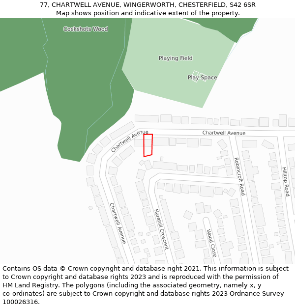77, CHARTWELL AVENUE, WINGERWORTH, CHESTERFIELD, S42 6SR: Location map and indicative extent of plot