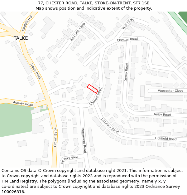 77, CHESTER ROAD, TALKE, STOKE-ON-TRENT, ST7 1SB: Location map and indicative extent of plot