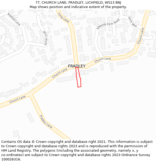 77, CHURCH LANE, FRADLEY, LICHFIELD, WS13 8NJ: Location map and indicative extent of plot