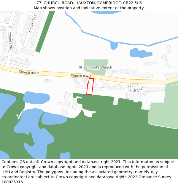 77, CHURCH ROAD, HAUXTON, CAMBRIDGE, CB22 5HS: Location map and indicative extent of plot