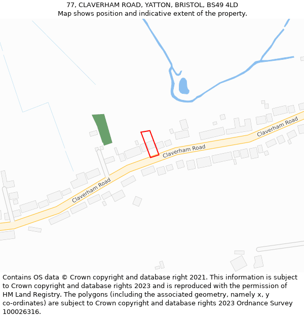 77, CLAVERHAM ROAD, YATTON, BRISTOL, BS49 4LD: Location map and indicative extent of plot