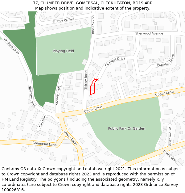 77, CLUMBER DRIVE, GOMERSAL, CLECKHEATON, BD19 4RP: Location map and indicative extent of plot