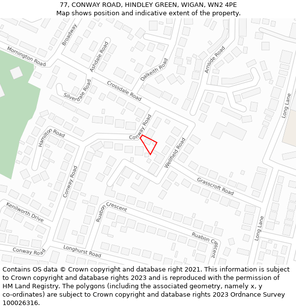 77, CONWAY ROAD, HINDLEY GREEN, WIGAN, WN2 4PE: Location map and indicative extent of plot