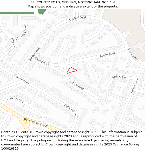 77, COUNTY ROAD, GEDLING, NOTTINGHAM, NG4 4JN: Location map and indicative extent of plot