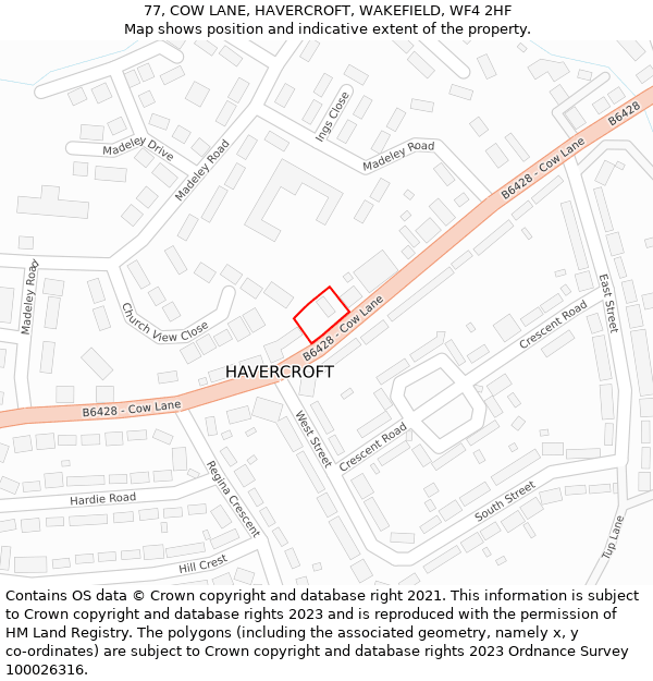 77, COW LANE, HAVERCROFT, WAKEFIELD, WF4 2HF: Location map and indicative extent of plot