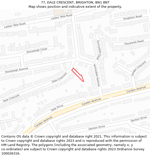 77, DALE CRESCENT, BRIGHTON, BN1 8NT: Location map and indicative extent of plot