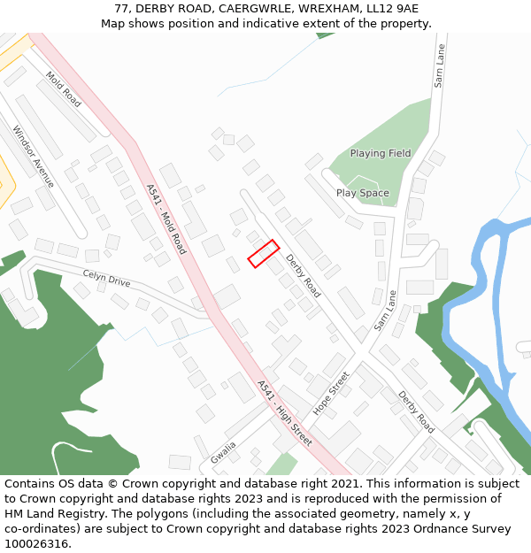 77, DERBY ROAD, CAERGWRLE, WREXHAM, LL12 9AE: Location map and indicative extent of plot