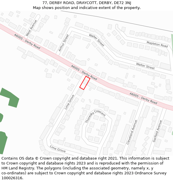 77, DERBY ROAD, DRAYCOTT, DERBY, DE72 3NJ: Location map and indicative extent of plot