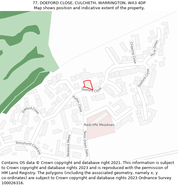 77, DOEFORD CLOSE, CULCHETH, WARRINGTON, WA3 4DP: Location map and indicative extent of plot