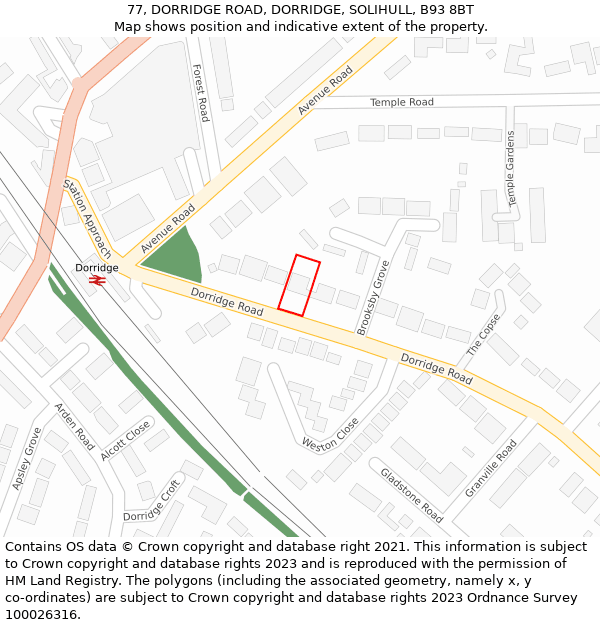 77, DORRIDGE ROAD, DORRIDGE, SOLIHULL, B93 8BT: Location map and indicative extent of plot