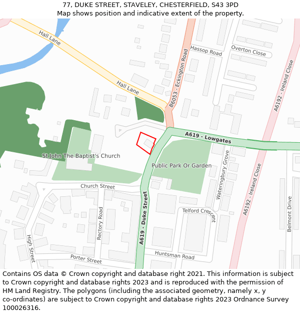 77, DUKE STREET, STAVELEY, CHESTERFIELD, S43 3PD: Location map and indicative extent of plot