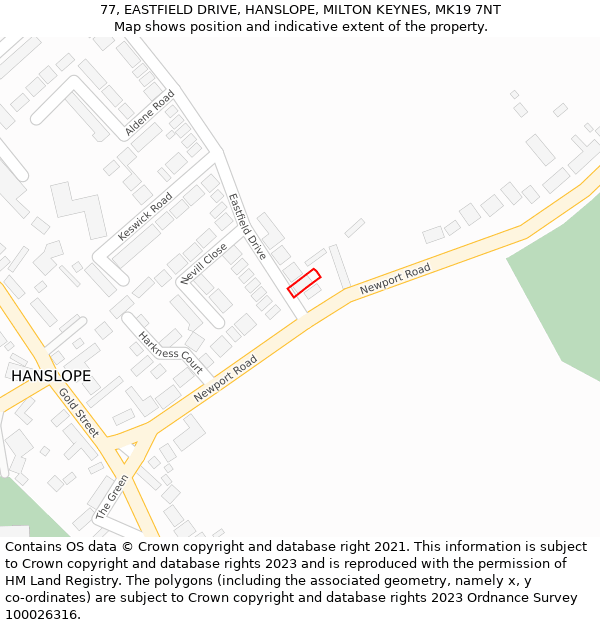 77, EASTFIELD DRIVE, HANSLOPE, MILTON KEYNES, MK19 7NT: Location map and indicative extent of plot