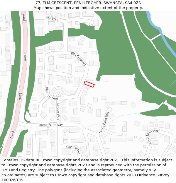 77, ELM CRESCENT, PENLLERGAER, SWANSEA, SA4 9ZS: Location map and indicative extent of plot