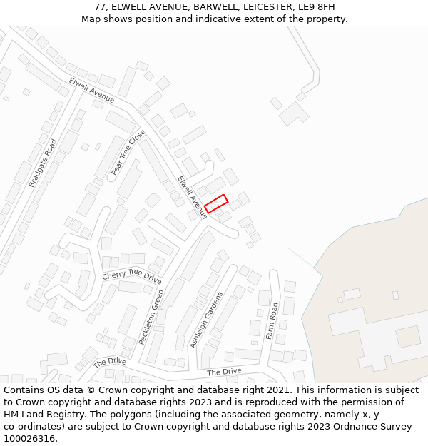 77, ELWELL AVENUE, BARWELL, LEICESTER, LE9 8FH: Location map and indicative extent of plot