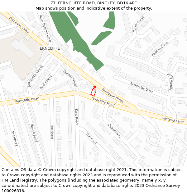 77, FERNCLIFFE ROAD, BINGLEY, BD16 4PE: Location map and indicative extent of plot