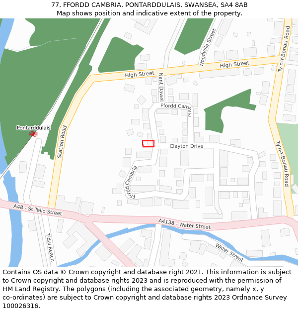 77, FFORDD CAMBRIA, PONTARDDULAIS, SWANSEA, SA4 8AB: Location map and indicative extent of plot