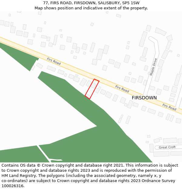 77, FIRS ROAD, FIRSDOWN, SALISBURY, SP5 1SW: Location map and indicative extent of plot