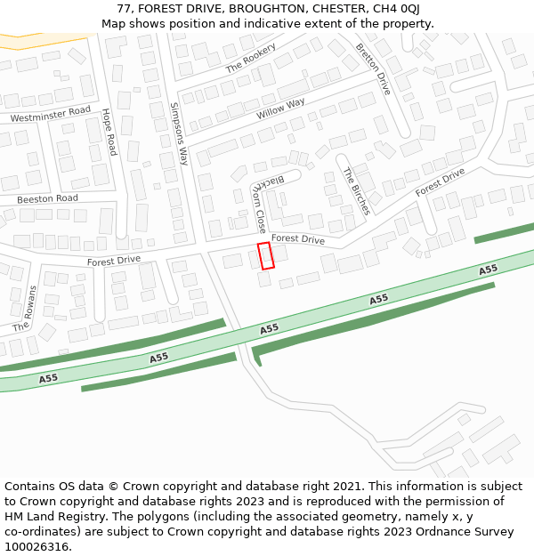 77, FOREST DRIVE, BROUGHTON, CHESTER, CH4 0QJ: Location map and indicative extent of plot