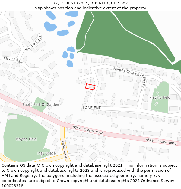 77, FOREST WALK, BUCKLEY, CH7 3AZ: Location map and indicative extent of plot