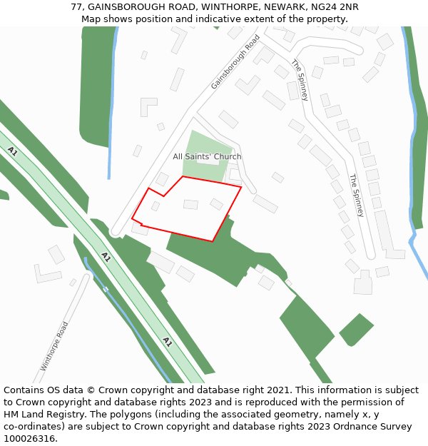 77, GAINSBOROUGH ROAD, WINTHORPE, NEWARK, NG24 2NR: Location map and indicative extent of plot