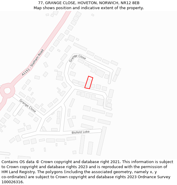 77, GRANGE CLOSE, HOVETON, NORWICH, NR12 8EB: Location map and indicative extent of plot