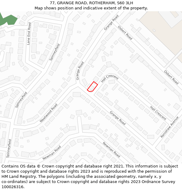 77, GRANGE ROAD, ROTHERHAM, S60 3LH: Location map and indicative extent of plot