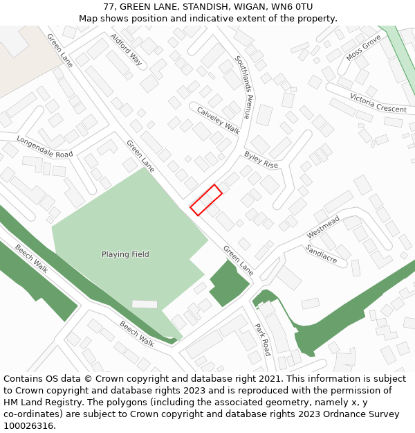 77, GREEN LANE, STANDISH, WIGAN, WN6 0TU: Location map and indicative extent of plot