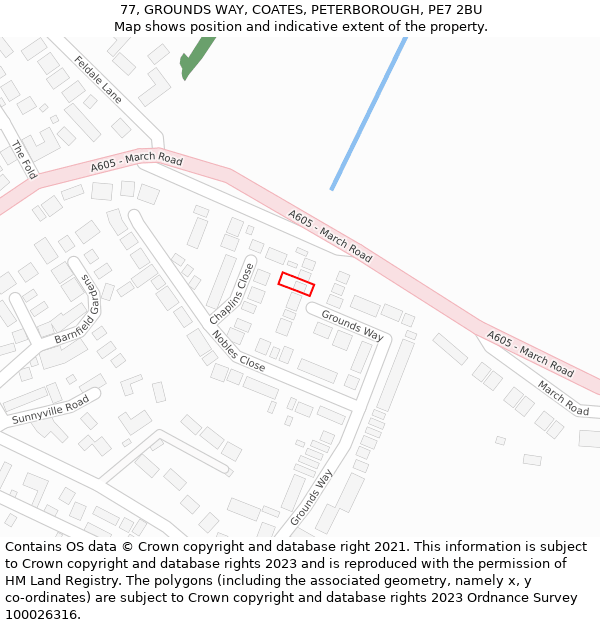 77, GROUNDS WAY, COATES, PETERBOROUGH, PE7 2BU: Location map and indicative extent of plot