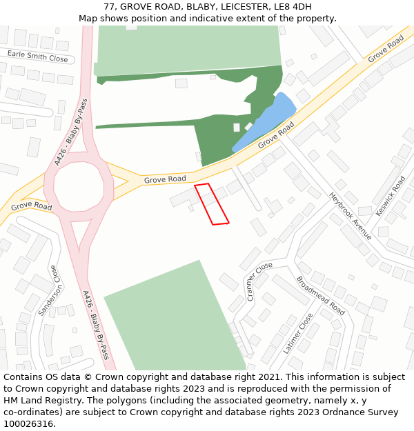 77, GROVE ROAD, BLABY, LEICESTER, LE8 4DH: Location map and indicative extent of plot