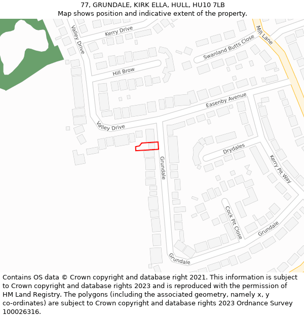 77, GRUNDALE, KIRK ELLA, HULL, HU10 7LB: Location map and indicative extent of plot