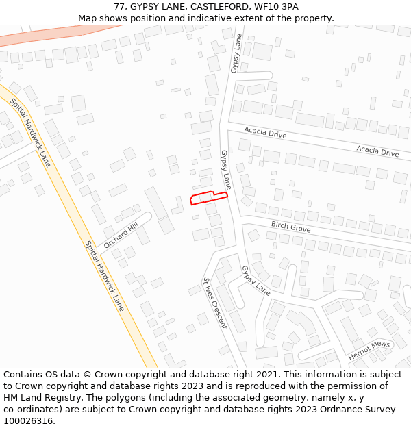 77, GYPSY LANE, CASTLEFORD, WF10 3PA: Location map and indicative extent of plot