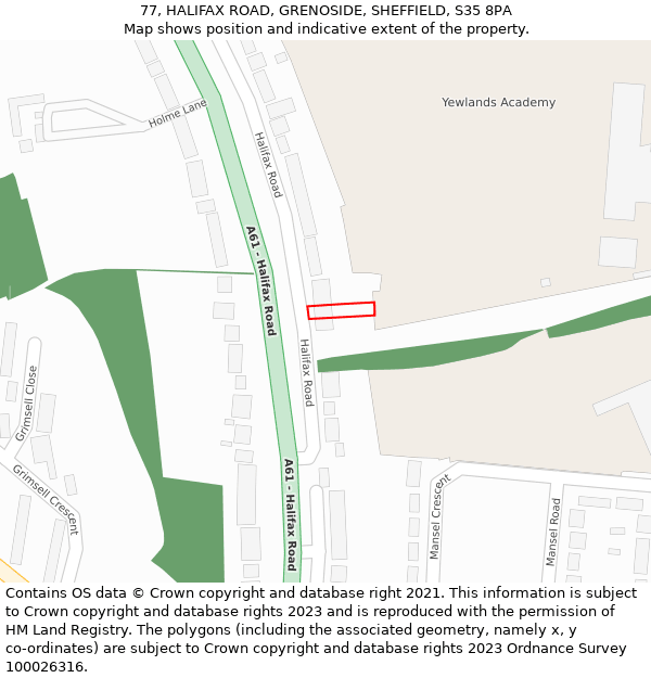 77, HALIFAX ROAD, GRENOSIDE, SHEFFIELD, S35 8PA: Location map and indicative extent of plot