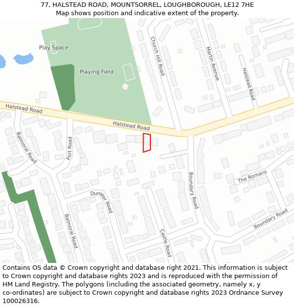 77, HALSTEAD ROAD, MOUNTSORREL, LOUGHBOROUGH, LE12 7HE: Location map and indicative extent of plot