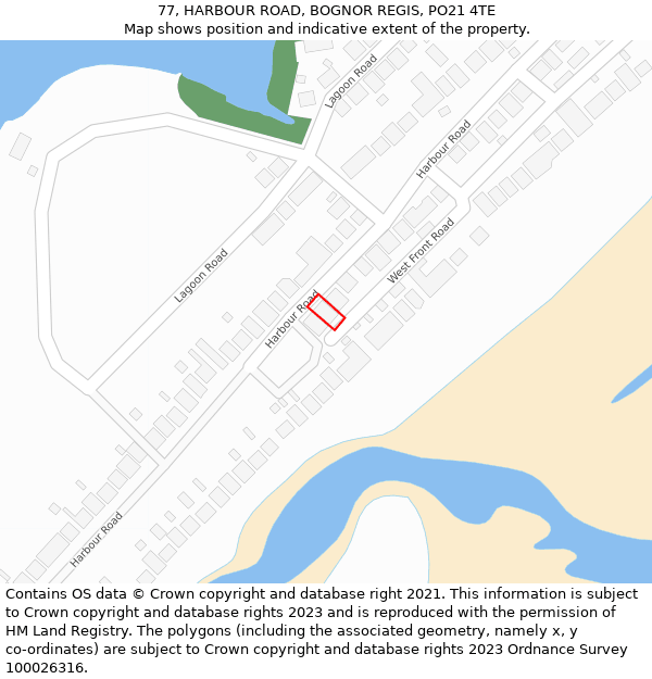 77, HARBOUR ROAD, BOGNOR REGIS, PO21 4TE: Location map and indicative extent of plot