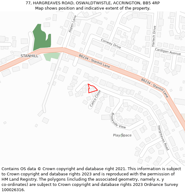 77, HARGREAVES ROAD, OSWALDTWISTLE, ACCRINGTON, BB5 4RP: Location map and indicative extent of plot