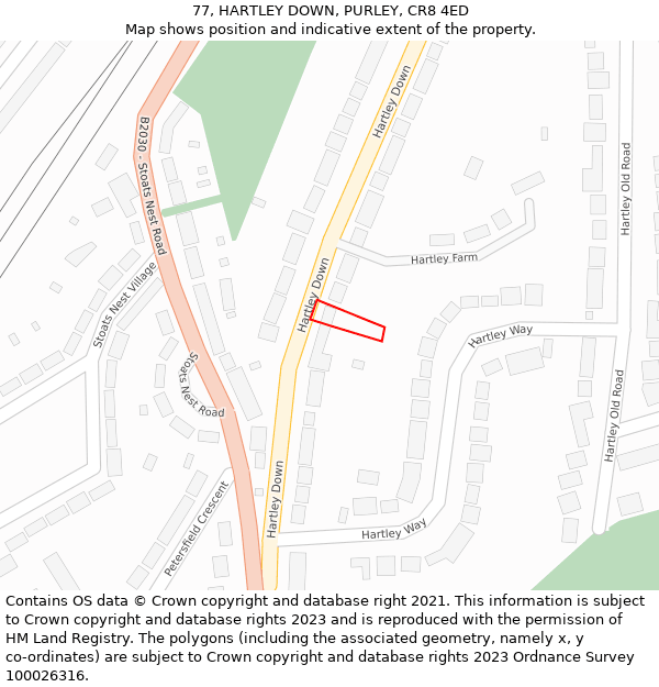 77, HARTLEY DOWN, PURLEY, CR8 4ED: Location map and indicative extent of plot