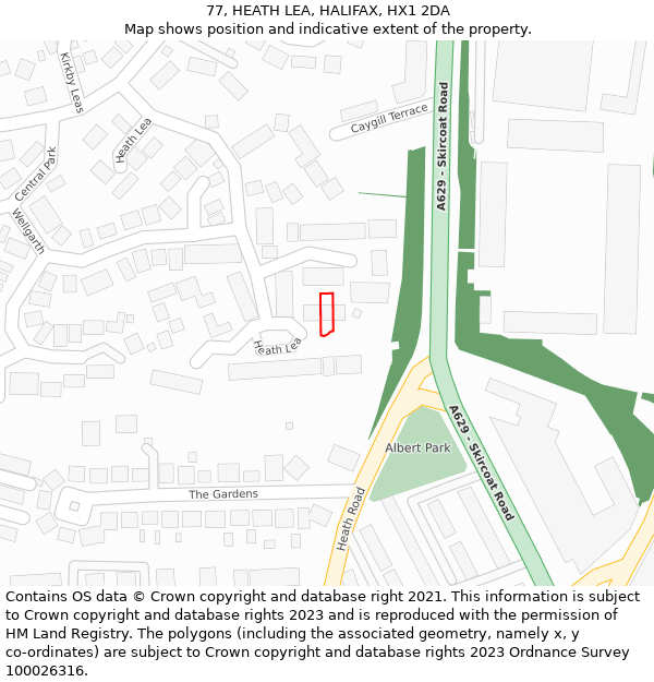 77, HEATH LEA, HALIFAX, HX1 2DA: Location map and indicative extent of plot