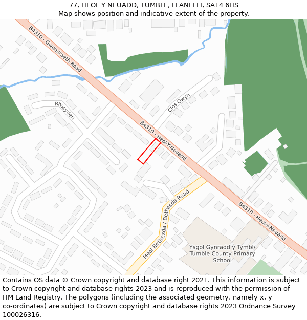 77, HEOL Y NEUADD, TUMBLE, LLANELLI, SA14 6HS: Location map and indicative extent of plot