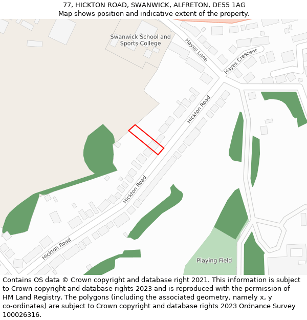 77, HICKTON ROAD, SWANWICK, ALFRETON, DE55 1AG: Location map and indicative extent of plot