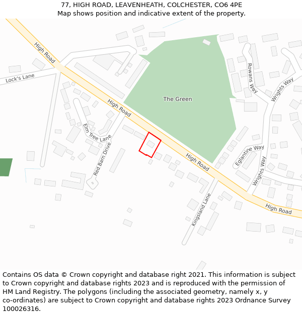 77, HIGH ROAD, LEAVENHEATH, COLCHESTER, CO6 4PE: Location map and indicative extent of plot