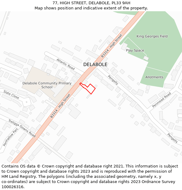 77, HIGH STREET, DELABOLE, PL33 9AH: Location map and indicative extent of plot